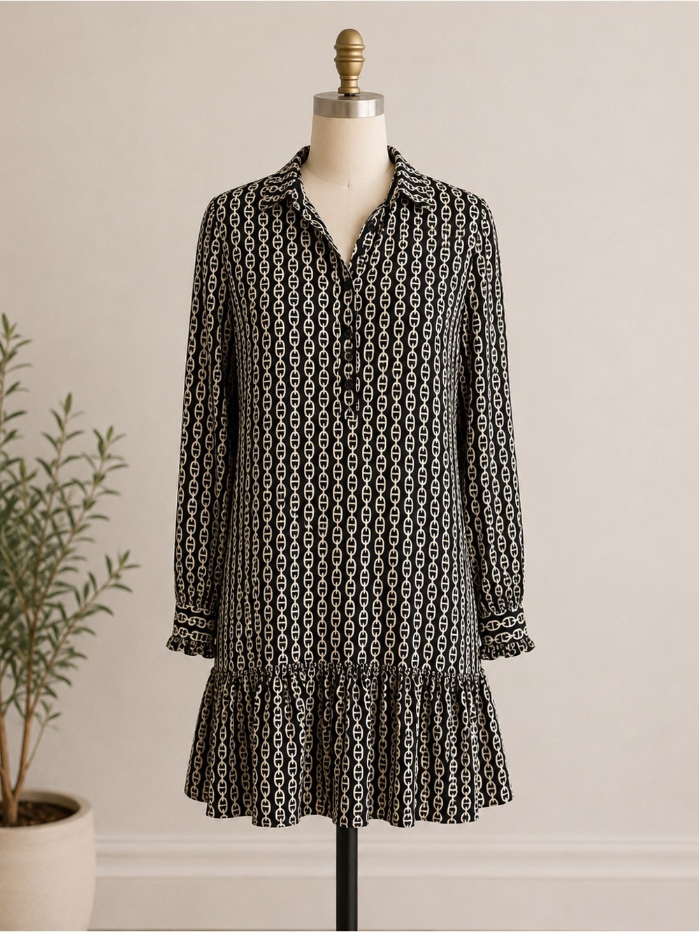 J.Crew Amelia popover shirtdress in chain print Dress Small Long Sleeve New